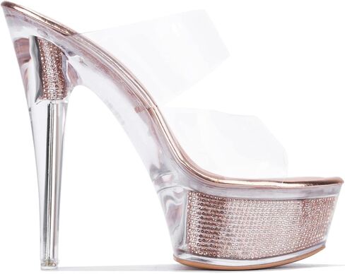 Women's Clear Platform Stiletto Heels | Slip-On Rhinestone Transparent Straps, Round Toe (Ferrara) in Saudi Arabia