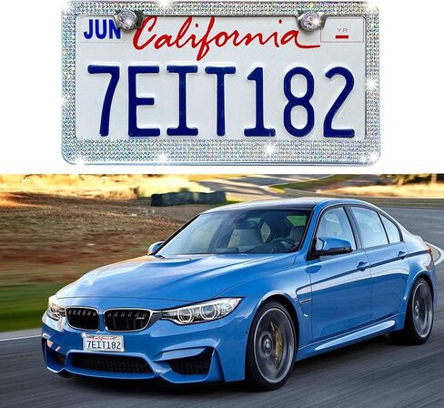 LivTee إطار لوحة ترخيص فاخر من حجر الراين ملحقات السيارة اللامعة للنساء، غطاء من الفولاذ المقاوم للصدأ لامع مضحك 1000+ حامل لوحات تراخيص ألماس كريستال لطيف مع مجموعة براغي غطاء (أبيض) in Kuwait