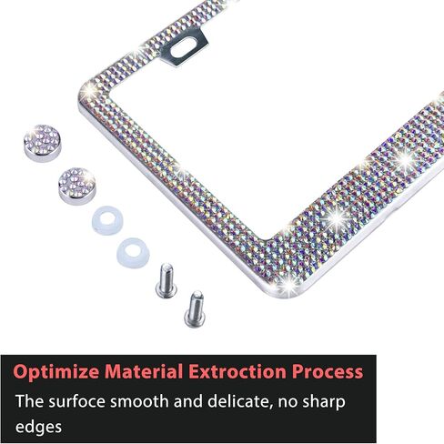 LivTee إطار لوحة ترخيص فاخر من حجر الراين ملحقات السيارة اللامعة للنساء، غطاء من الفولاذ المقاوم للصدأ لامع مضحك 1000+ حامل لوحات تراخيص ألماس كريستال لطيف مع مجموعة براغي غطاء (أبيض) in Kuwait
