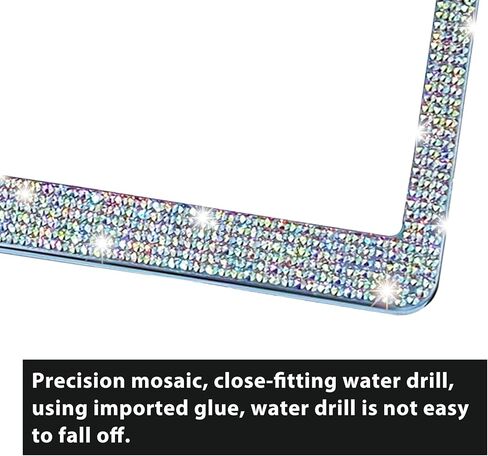 LivTee إطار لوحة ترخيص فاخر من حجر الراين ملحقات السيارة اللامعة للنساء، غطاء من الفولاذ المقاوم للصدأ لامع مضحك 1000+ حامل لوحات تراخيص ألماس كريستال لطيف مع مجموعة براغي غطاء (أبيض) in Kuwait