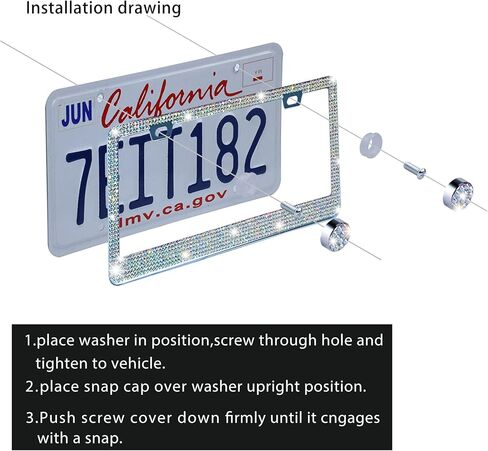 LivTee إطار لوحة ترخيص فاخر من حجر الراين ملحقات السيارة اللامعة للنساء، غطاء من الفولاذ المقاوم للصدأ لامع مضحك 1000+ حامل لوحات تراخيص ألماس كريستال لطيف مع مجموعة براغي غطاء (أبيض) in Kuwait