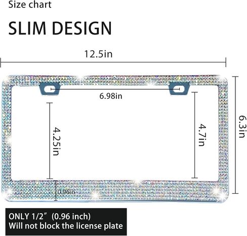 LivTee إطار لوحة ترخيص فاخر من حجر الراين ملحقات السيارة اللامعة للنساء، غطاء من الفولاذ المقاوم للصدأ لامع مضحك 1000+ حامل لوحات تراخيص ألماس كريستال لطيف مع مجموعة براغي غطاء (أبيض) in Kuwait