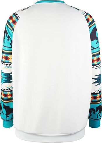 قميص Nhicdns الغربي للنساء بأكمام طويلة، سويت شيرت راعية البقر الأزتيك، برقبة دائرية in Kuwait