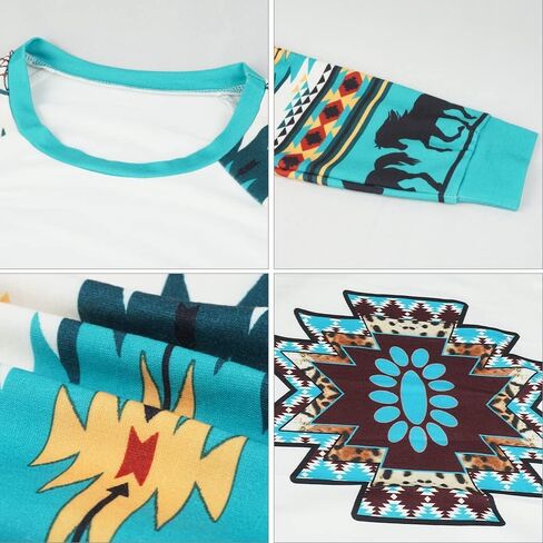 قميص Nhicdns الغربي للنساء بأكمام طويلة، سويت شيرت راعية البقر الأزتيك، برقبة دائرية in Kuwait