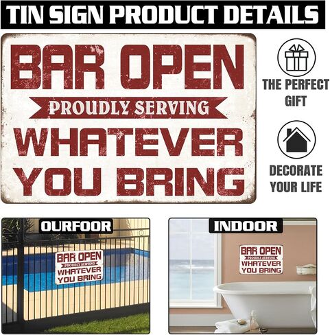 Vintage Bar Sign Decor Funny Bar Open Proudly Serving Whatever You Bring Metal Signs for Home Bar Man Cave Decor Indoor & Outdoor 12x8 Inches in Saudi Arabia