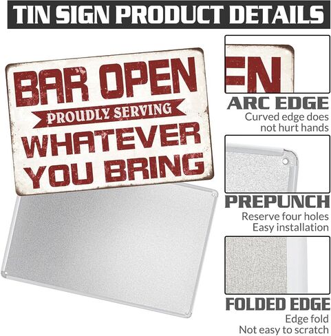 Vintage Bar Sign Decor Funny Bar Open Proudly Serving Whatever You Bring Metal Signs for Home Bar Man Cave Decor Indoor & Outdoor 12x8 Inches in Saudi Arabia