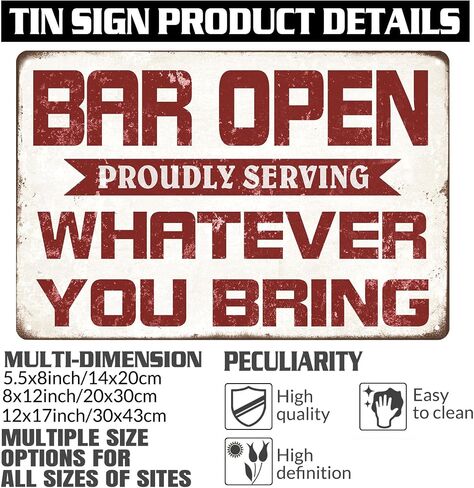 Vintage Bar Sign Decor Funny Bar Open Proudly Serving Whatever You Bring Metal Signs for Home Bar Man Cave Decor Indoor & Outdoor 12x8 Inches in Saudi Arabia