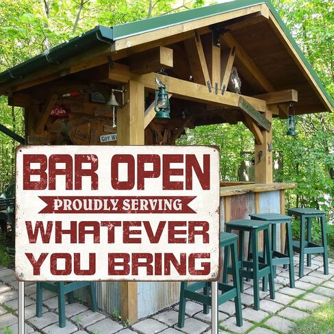 Vintage Bar Sign Decor Funny Bar Open Proudly Serving Whatever You Bring Metal Signs for Home Bar Man Cave Decor Indoor & Outdoor 12x8 Inches in Saudi Arabia