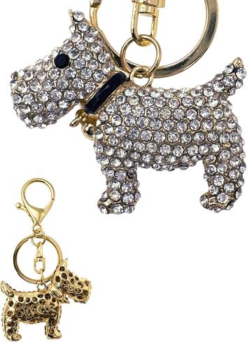 Scottie Keychain - Rhinestones, Gold Filigree Back, Drawstring Bag - 3.75" Long - Scottish Terrier (Clear) in Saudi Arabia