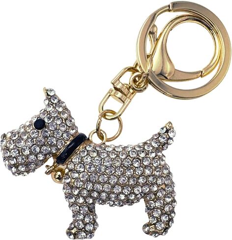 Scottie Keychain - Rhinestones, Gold Filigree Back, Drawstring Bag - 3.75" Long - Scottish Terrier (Clear) in Saudi Arabia