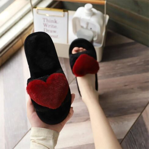 Crazy Lady Women's Love Slippers, Fuzzy Memory Foam Lightweight | Soft plush heart slippers cozy house slides non slip indoor outdoor breathable comfy gift for mom wife family in Saudi Arabia