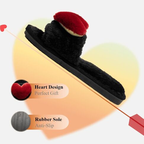 Crazy Lady Women's Love Slippers, Fuzzy Memory Foam Lightweight | Soft plush heart slippers cozy house slides non slip indoor outdoor breathable comfy gift for mom wife family in Saudi Arabia