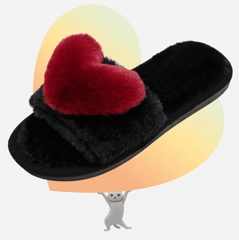 Crazy Lady Women's Love Slippers, Fuzzy Memory Foam Lightweight | Soft plush heart slippers cozy house slides non slip indoor outdoor breathable comfy gift for mom wife family in Saudi Arabia
