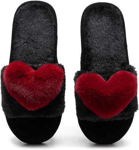 Crazy Lady Women's Love Slippers, Fuzzy Memory Foam Lightweight | Soft plush heart slippers cozy house slides non slip indoor outdoor breathable comfy gift for mom wife family in Saudi Arabia