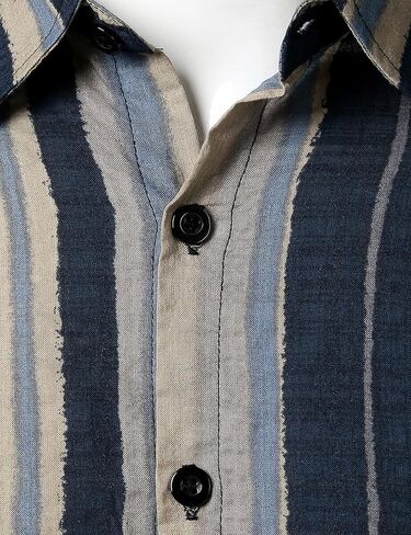 قمصان صيفية مخططة بألوان قوس قزح للرجال من JOGAL بأكمام قصيرة وأزرار سفلية، قميص كاجوال in Kuwait