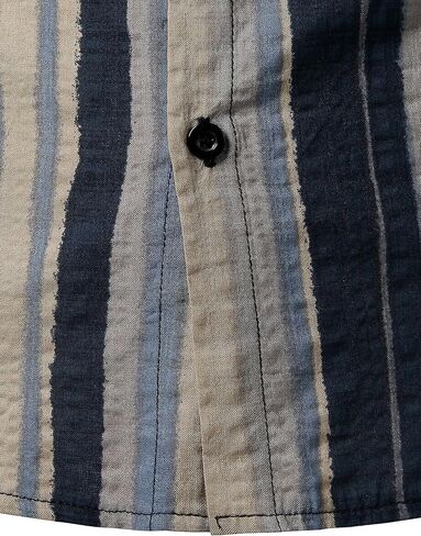 قمصان صيفية مخططة بألوان قوس قزح للرجال من JOGAL بأكمام قصيرة وأزرار سفلية، قميص كاجوال in Kuwait