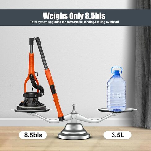 950W 8-Amp Drywall Sander with Vacuum Attachment, Lijadora para Drywall, 7 Variable Speed with Vacuum Dust Collector, Lightweight Dustless with 360° Light for Ceilng Floor Plastered Popcorn in Saudi Arabia