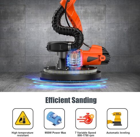 950W 8-Amp Drywall Sander with Vacuum Attachment, Lijadora para Drywall, 7 Variable Speed with Vacuum Dust Collector, Lightweight Dustless with 360° Light for Ceilng Floor Plastered Popcorn in Saudi Arabia