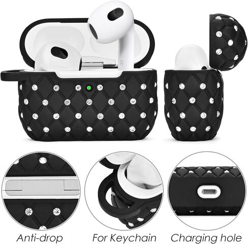 حافظة VISOOM Airpods الجيل الثالث - حافظة Airpod 3 بلينغ مع حبل نسائي 2023 كريستال TPU صلب واقي iPod 3 حقيبة شحن لاسلكية سلسلة مفاتيح للفتيات لـ Apple Airpod Gen 3 in Saudi Arabia