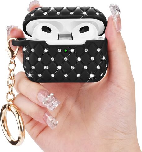 حافظة VISOOM Airpods الجيل الثالث - حافظة Airpod 3 بلينغ مع حبل نسائي 2023 كريستال TPU صلب واقي iPod 3 حقيبة شحن لاسلكية سلسلة مفاتيح للفتيات لـ Apple Airpod Gen 3 in Saudi Arabia