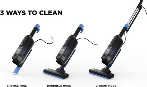 BLACK+DECKER Powerseries Lite Corded 3 in 1 Stick Vacuum, Upright to Hand-Vac Multi Surface, HEPA Filtration, Powerful 12k Pa, Ideal for Hard Floor, Low Carpet, Pet Hair Home & Office use, Black in Saudi Arabia