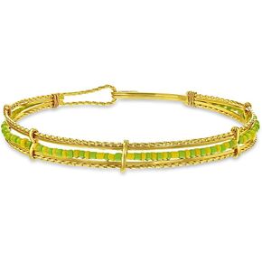Gold Plated Babalawo Green and Yellow Beads Bangle Orula Bracelet for Women - Beautiful Gold Plated Orula Bangle Bracelet - Stylish Protection Jewelry for All Occasion