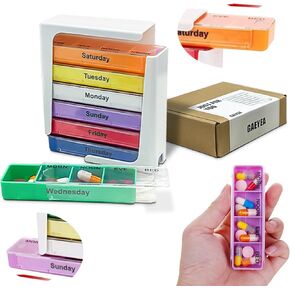 Pill organizer 4 times a day, pill box 7 day, weekly pill organizer, Large 7 day pill organizer Portable for Travel with Removable Individual Containers to Hold Vitamins, Supplements and Medication