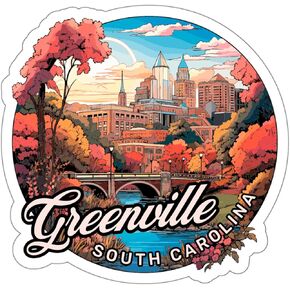 Greenville South Carolina Sticker Weatherproof Vintage Decal Vinyl Small Waterproof for Water Bottle Mug Passport Book Scrapbook Notebook Laptop Tumbler Skateboard Computer Phone Size 4" Funny Gift