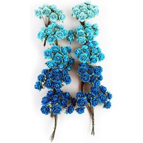 100 pcs Tiny Artificial Roses Mixed Cyan Blue Shade Five Color Mulberry Paper Flower 15-18 mm Flower Wedding Scrapbooking
