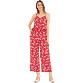 Women's Hawaiian Strap V with Pockets Jumpsuit in Lotus and Orchid