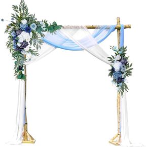 مجموعة زهور قوس الزفاف الاصطناعية من SOUTHGATE - زهور صناعية للديكور - قطعتان من زهور الزهور البيضاء الزرقاء - وقطعتان من مفارش المائدة المصنوعة من الشيفون شبه الشفاف لتزيين حفلات الزفاف والزهور in Kuwait