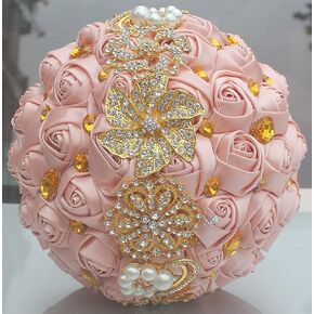 5.9" Mini Bridal Bouquet Handmade Satin Rose Round Wedding Bouquet Throw Toss Artificial Flower Bunch