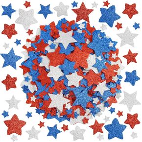 Patriotic Glitter Foam Star Stickers 4th of July Foam Star Sticker for Independence Day Party Decoration Arts Craft Supplies 300Pcs