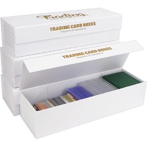AOBOPLE Trading Card Storage Box for Magnetics and Toploaders,4 Pack Magnetic Closure Card Holder Box Fits 200 PCS 35pt Card Holder or 1200 Sleeveless Cards,Durable Card Organizer Boxes