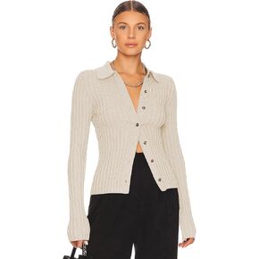ZAFUL Women's V Neck Button Down Ribbed Sweater Cardigan Long Sleeve Polo Collar Slim Knitted Pullover