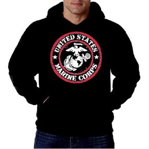 Lucky Ride United States Marine Corps STAMP Hoodie, USMC MENS HOODIE PULLOVER