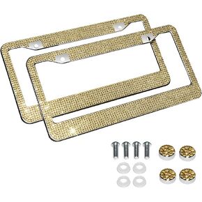 EING Car License Plate Frames Bling Crystal Diamonds Car Exterior Accessory for Women Girls,2pcs - Gold