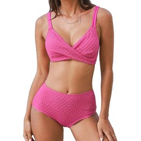 CUPSHE Women's Bikini Sets Two Piece Swimsuit High Waisted Twist Double Adjustable Straps Deep V Neck in Saudi Arabia