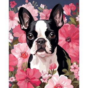 Boston Terrier 5D Diamond Art Painting Kits Full Drill Round Diamond Art DIY Gems Paint by Diamond Number Kits for Beginners Mosaic Cross Stitch for Wall Decoration(30x40cm)(2)