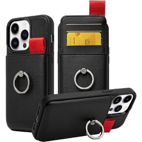 LAMEEKU Compatible with iPhone 13 Pro Max Wallet Case with Card Holder, 360° Rotation Ring Holder Stand, PU Leather Kickstand Card Slots Case, Protective Cover for Apple iPhone 13 Pro Max 6.7'' Black