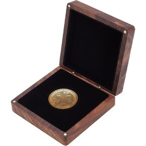 FINGERINSPIRE Walnut Wood Challenge Coin Presentation Display Gift Box 4inch Square Wooden Single Coin Storage Box Coconut Brown Magnetic Commemorative Coin Badge Display Gift Case for Challenge Coin