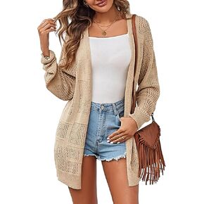 ZAFUL Women's Summer Cardigan Open Front Sweater Casual Long Sleeve Boho Crochet Knit Cover Up