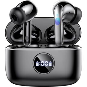 True Wireless Earbuds Bluetooth Headphone Charging Case with LED Power Display Extra Bass Premium Sound IPX4 Waterproof with Mic ENC Noise Cancellation for Phone Game Laptop Sports Computer