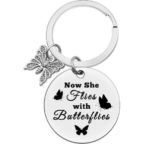Xiahuyu Memorial Keychain Sympathy Gifts Now She Flies with Butterflies Keychain In Memory of Loved Gift Remembrance Gifts Memorial Gifts for Loss of Mom Grandma Sister Daughter Friend