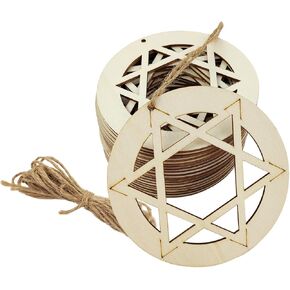 30 Pack 4 Inch Wood Star David Cutouts Unfinished Wooden Star David Hanging Ornaments DIY Star David Craft Gift Tags for Home Party Decoration Craft Project