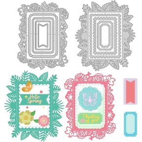 Nesting Frame Die Cut Lace Flower Edge Metal Die Cut Rectangle Border Cutting Dies for Card Making DIY Scrapbooking Album Decorative Embossing Paper Dies