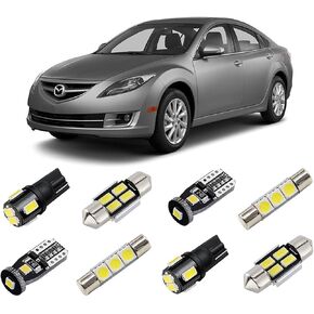 White Interior LED Lights Kit for Mazda 6 2009 2010 2011 2012 2013 Super Bright 6000K LED Interior Light Bulbs Package + License Plate Lights and Install Tool