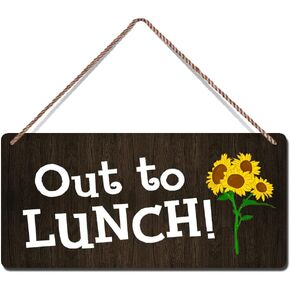 (12inx6in) Out to Lunch Be Back Shortly Door Sign Door Hanger for Office Rustic Square Wooden Sign Plaque Board Door Decor For Store Office Farmhouse