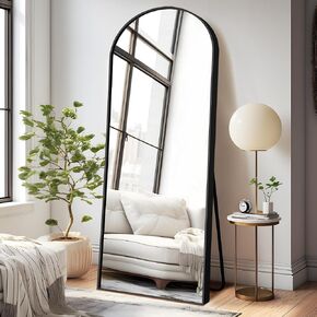 NeuType Arched Full Length Mirror Standing Hanging or Leaning Against Wall, Oversized Large Bedroom Mirror Floor Mirror Dressing Mirror, Aluminum Alloy Thin Frame, Black, 65"x22"