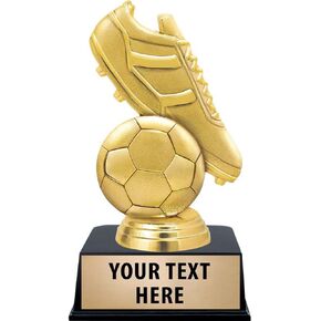 Crown Awards Soccer Trophies with Custom Engraving, 6" Personalized Gold Soccer Ball and Cleat Trophy On Black Base Prime